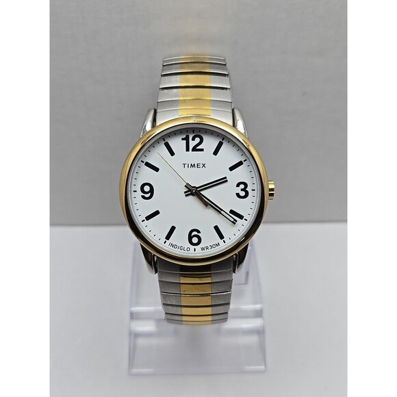 Timex Easy Reader Indiglo Two Tone 38mm Quartz Watch New Battery WR 30M Vintage - Picture 1 of 12
